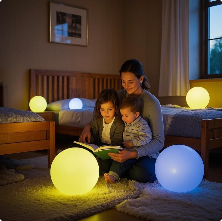 12-Inch LED Ball Light, Changing Glowing Orb Light with Remote, Soft Dimmable Globe Floor Lamp, Rechargeable Globe Mood Lamp, Waterproof Decorative Cordless Night Lights for Home Bedroom Nursery Patio