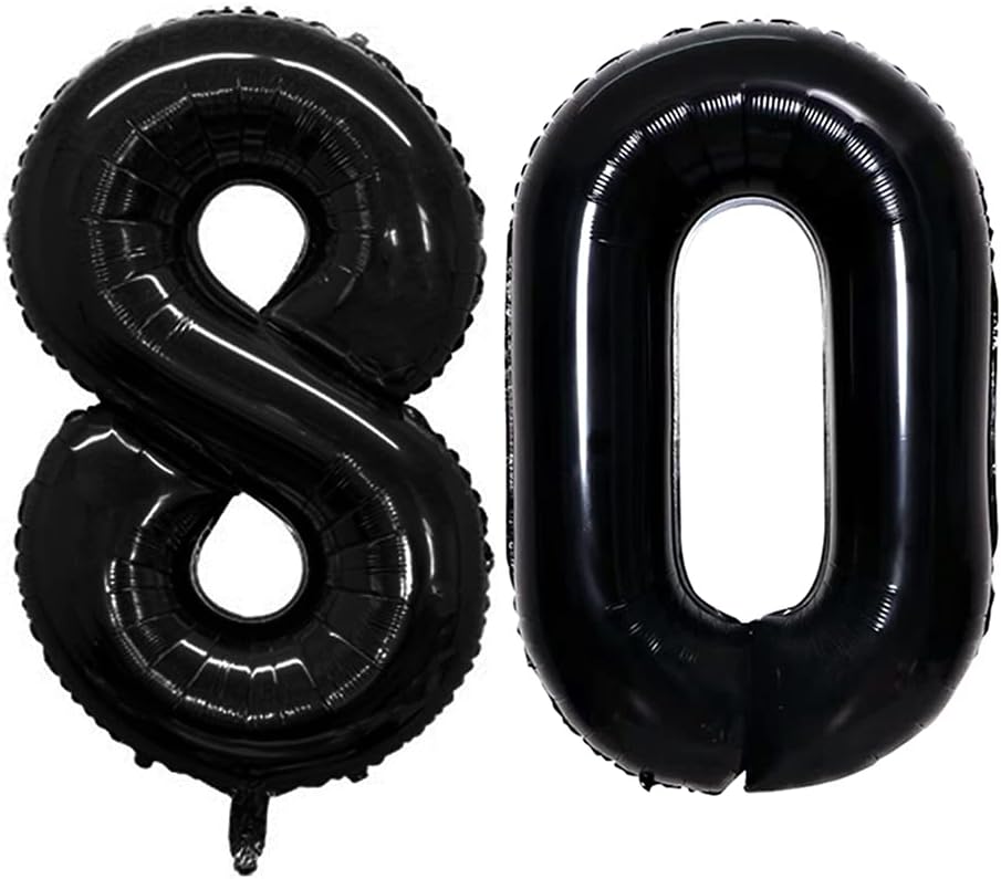 GOER Number 80 Balloons for 80th Birthday Party Decorations,42 Inch Jumbo Foil Helium Balloons for 80th Anniversary (Black)