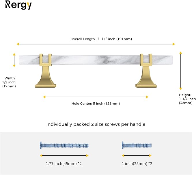 Rergy Cabinet Handles Marble Drawer Pulls and Knobs, T-Bar Hardware - Image 2