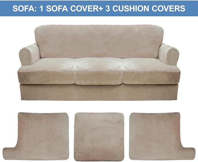 CUCRAF T Cushion Sofa Cover 4 Piece Slipcovers, Soft Thick Velvet Couch Cover - Image 5