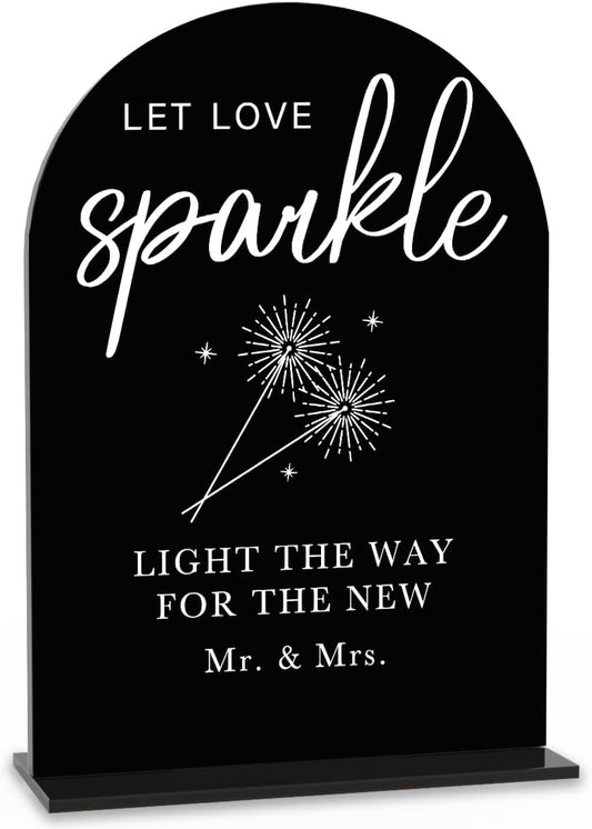 KongMoTree Acrylic Wedding Sign - Modern Minimalist 'Let Love Sparkle' Tabletop Arch Sign for Wedding Ceremony & Reception, Black, 5x7 inch