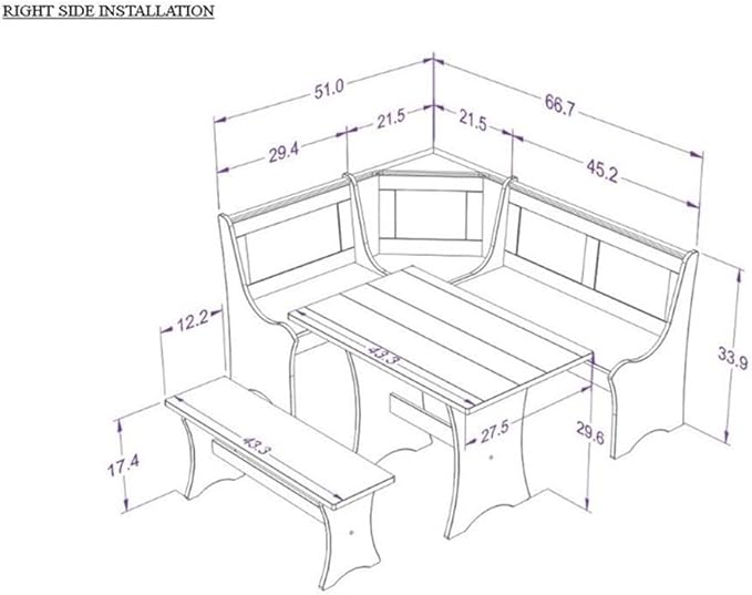Riverbay Furniture Traditional Solid Wood Dining Nook Set - Image 5