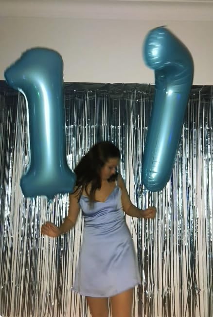 Pearl Blue Number 7 Birthday Balloon 40 Inch, Digital Balloons for 7 17 27 70 77 Party Celebration Decorations Supplies, Mylar Foil Numbers Balloon for Seven Wedding Anniversary