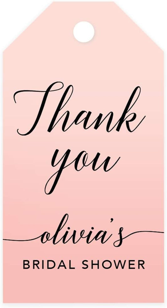 Andaz Press Personalized Blush Pink Rose Elegant Party Collection, Classic Tags, Thank You Olivia's Bridal Shower, 20-Pack, Custom Customizable Favors Decor