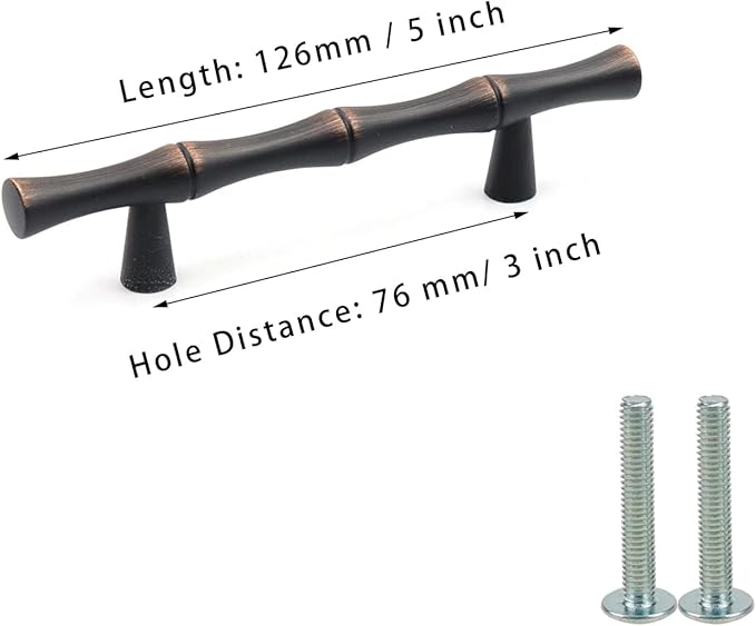 2PCS Bamboo Cabinet Pulls 3 Inch Hole Distance Dresser Handle Black and Red - Image 2