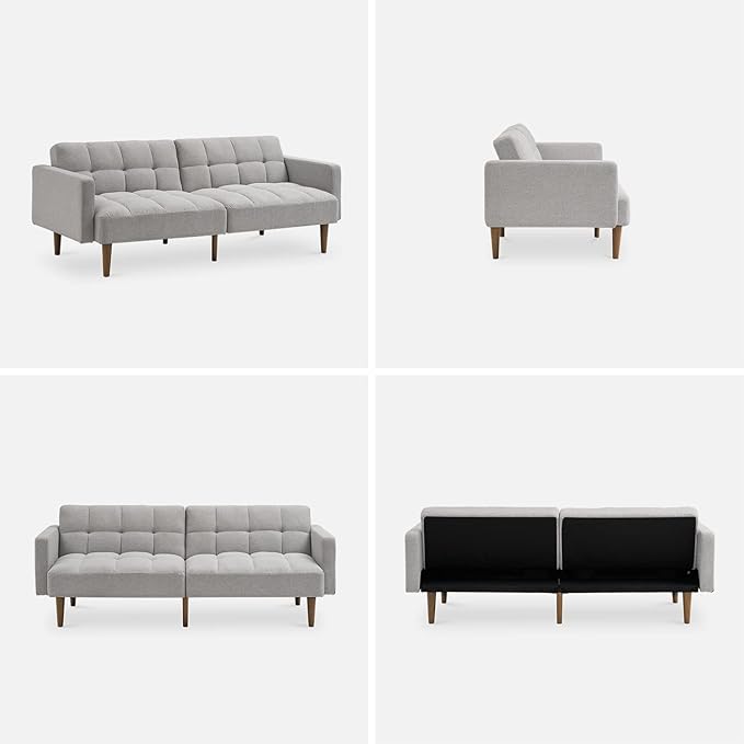 mopio Aaron 76.8" Couch, Small Futon Sofa Bed, Mid Century Modern Futon Couch - Image 8