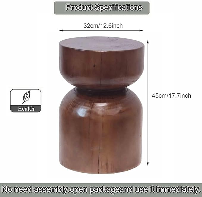 Solid Wood Stool & Sofa Side Table, Rustic Hourglass Wabi-Sabi Accent Coffee - Image 2