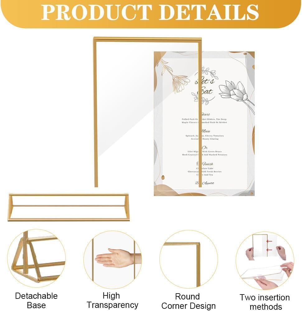 16 Pack Gold Acrylic Sign Holder, 4x6 Inch Picture Frames Wedding Double Sided Display Clear Sign Holders Stand Desktop Table Menu for Wedding Party Restaurant