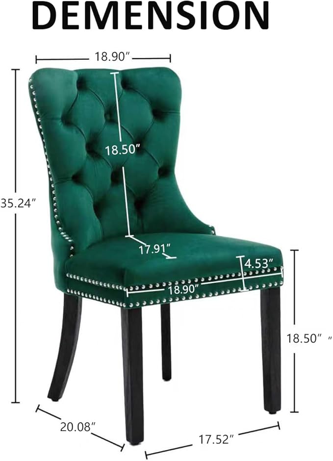 KCC Velvet Dining Chairs Set of 2, Upholstered High-end Tufted Dining Room Chair - Image 3