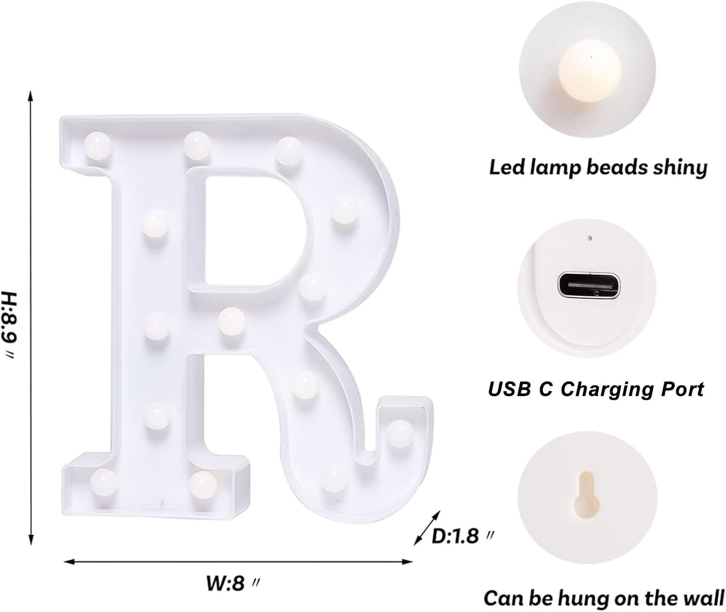 Foaky Rechargeable LED Letter Lights Sign Marquee Light Up Letters Sign for Night Light Wedding/Birthday Party Christmas Lamp Home Bar Decoration (R)