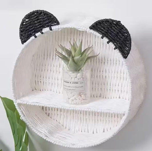 Panda Nursery Decor Wall Shelf, Handwoven Wicker Nursery Shelves by Rattanzenith