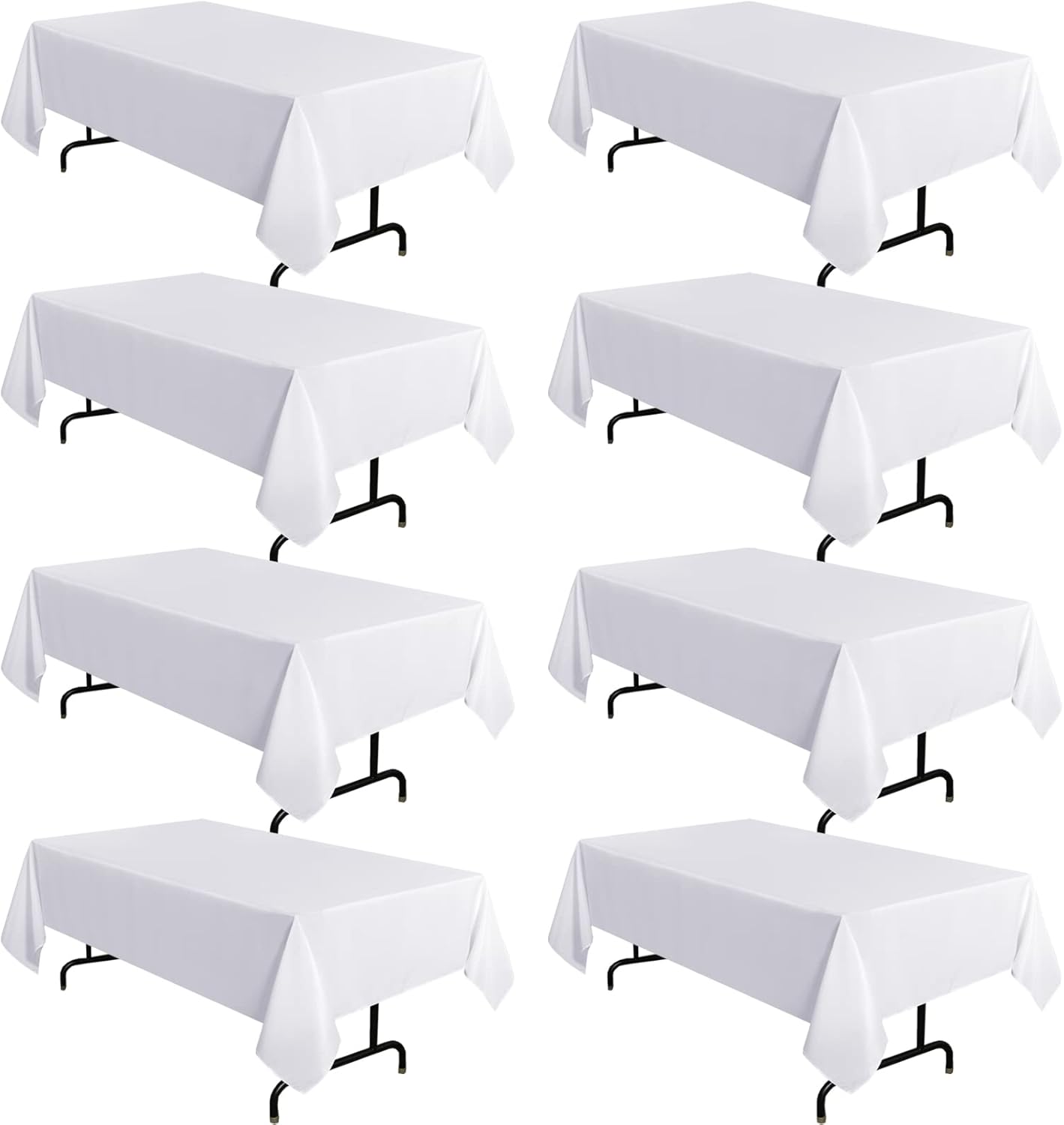 sancua 8 Pack White Tablecloth 60 x 102 Inch, Rectangle Table Cloth for 6 Feet Tables - Stain and Wrinkle Resistant Washable Polyester Table Cover for Dining Tables, Buffet Parties and Camping