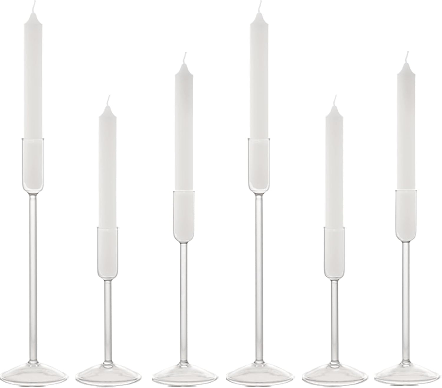 Candle Holder, Glass Taper Candle Tall Candlestick Holder, 3 Different Heights, for Table Centerpiece, Wedding, Party, Clear, 6pcs