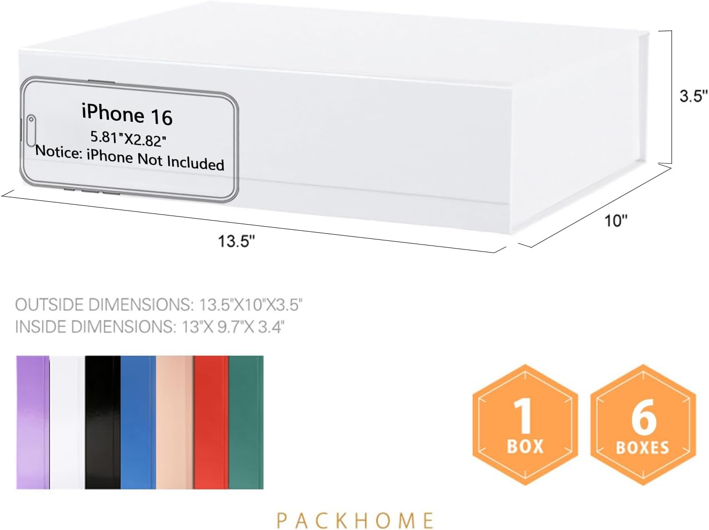 PACKHOME Large Gift Box 13.5x10x3.5 Inches, Sturdy Shirt Box with Magnetic Lid for Multiple Occasions (Glossy White)