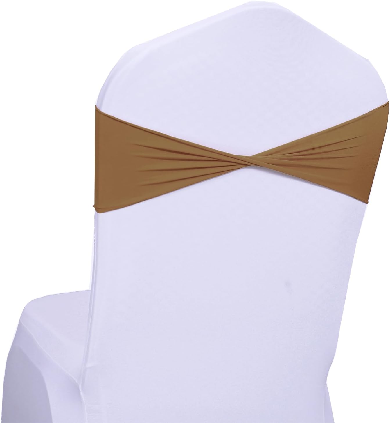VDS Pack of 75 PCS | Mocha | Spandex Chair Sashes Bows Without Buckle | Stretch Elastic Banquet Universal Folding Chair Band Tie with for Wedding Party Conference Celebration Event Decoration