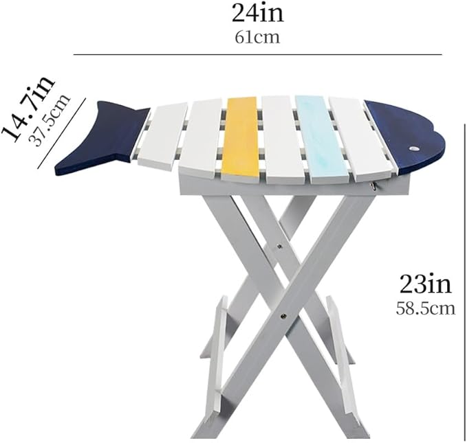 Fish-Shaped Coastal End Table, Folding Wooden Nautical Coffee Table, Rustic - Image 3