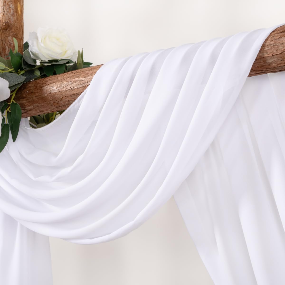 White Wedding Arch Draping Fabric 2 Panels 30'' x 18FT Sheer Chiffon Arch Drapery for Photo Booth Bridal Shower Baby Shower Church Decor Newborn Photography Christening Outdoor Party