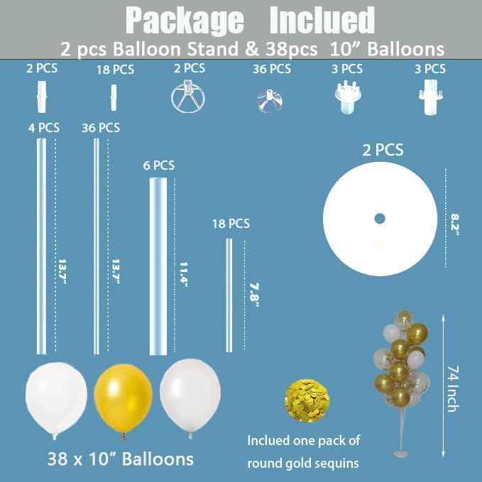 Leesoot 2 Sets 74inch Gold Floor Balloon Column Kit Stand with Balloon Backdrop Decoration for Graduation, Wedding, Birthday, Baby Shower, Gender Reveal Party