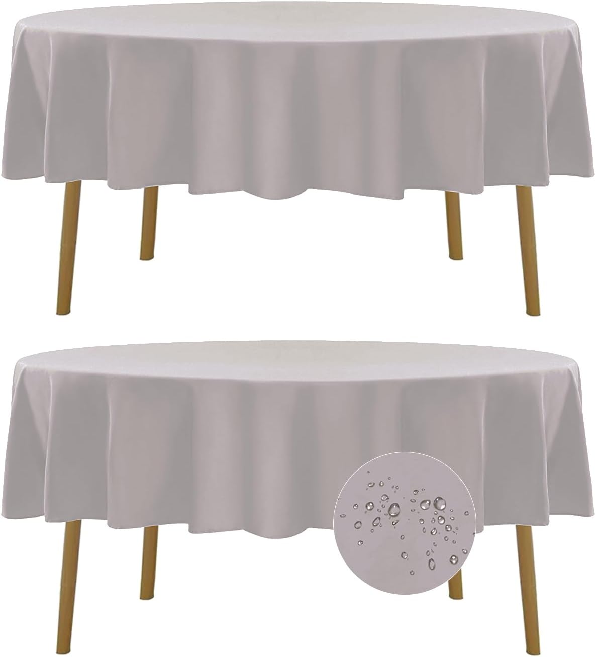 Fokitut 2 Pack Waterproof Round Tablecloth, 70 Inch, Stain Resistant and Wrinkle Polyester Table Cloth, Fabric Table Cover for Kitchen Dining, Wedding, Party, Holiday Dinner-Silver