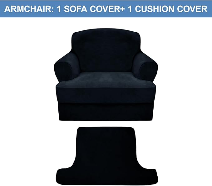 CUCRAF T Cushion Sofa Cover 2 Piece Armchair Slipcovers, Soft Thick Velvet - Image 5