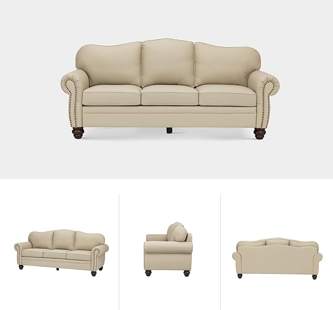 81" Genuine Leather Sofa, Classic 3-Seater Couchs - Image 7