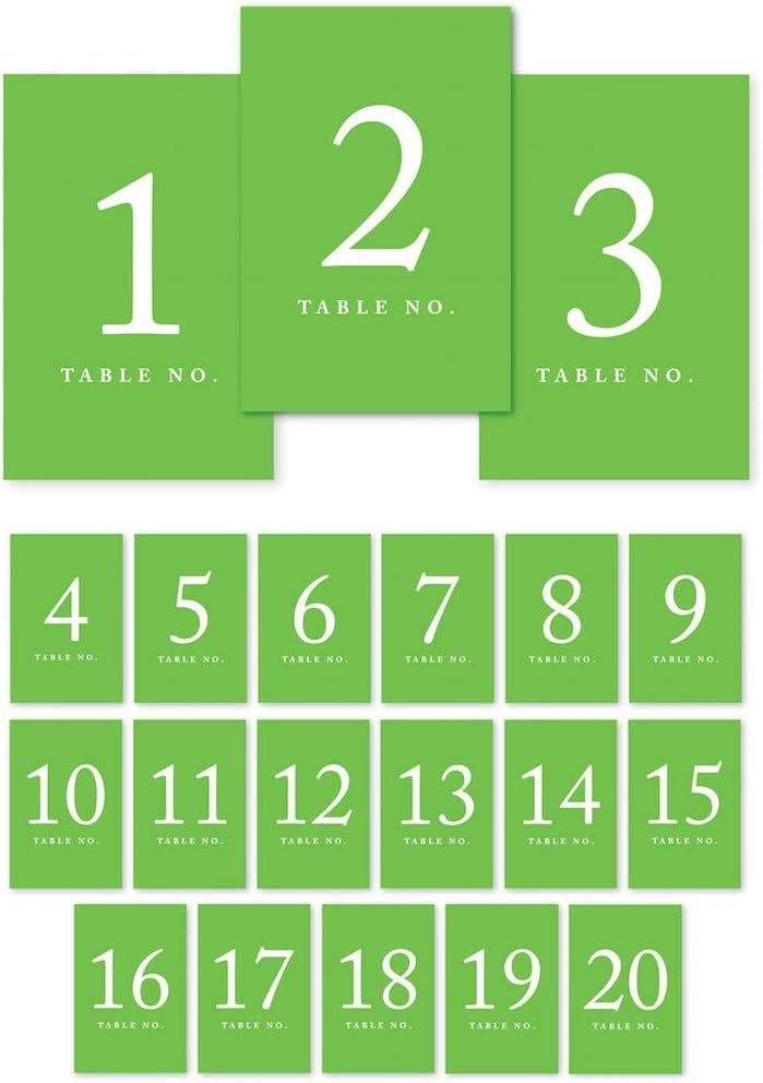 Andaz Press Table Numbers 1-20 on Perforated Paper, Kiwi Green, 4x6-inch Single Sided Sign, 1-Set, For Weddings, Graduation