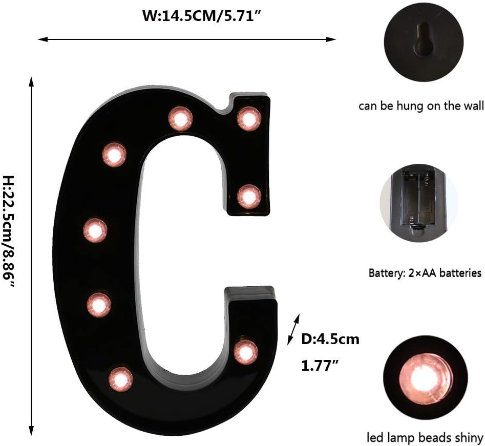 OYCBUZO Light Up Black Alphabet Marquee Letters Sign LED Marquee Number Lights Sign for Night Light Home Bar Christmas Lamp Birthday Wedding Party Decoration C