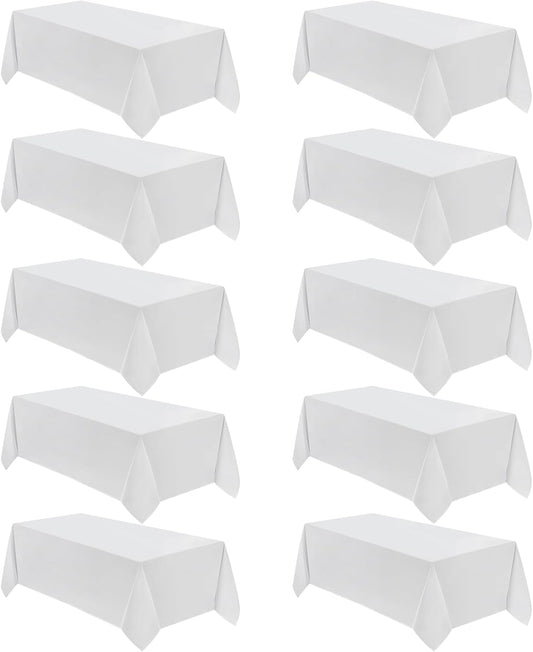 VidaFete Table Cloth 90 * 132inch 10pack Rectangle Tablecloth Polyester, Stain Wrinkle Resistant Polyester Dining Table Cover for Kitchen Dinning Party Wedding Rectangular Tabletop Decoration(White)