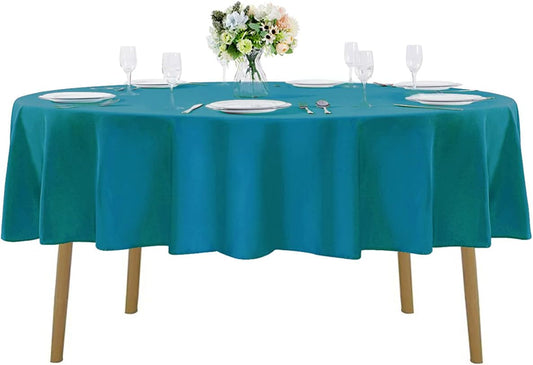 90 inch Round Tablecloth Washable Polyester Table Cloth Decorative Table Cover for Wedding Party Dining Banquet（90 inch, Caribbean Blue）