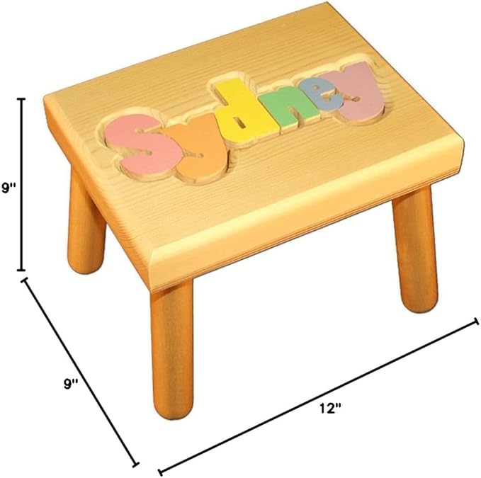 Damhorst Toys Personalized Wooden Child's Name Puzzle Stool Pastel Colors - Image 8