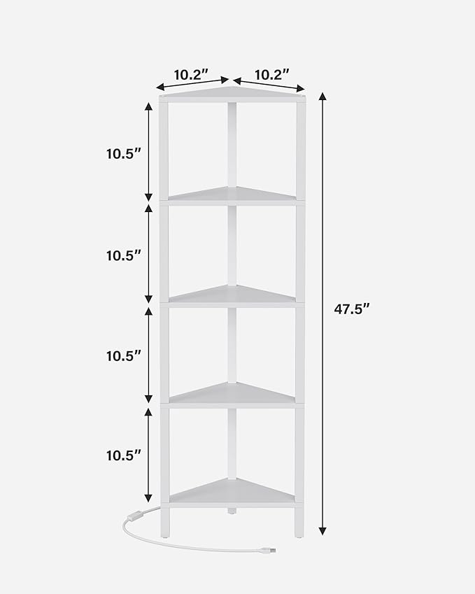 TUTOTAK Corner Shelf with LED Light, 5-Tier Corner Bookshelf - Image 2