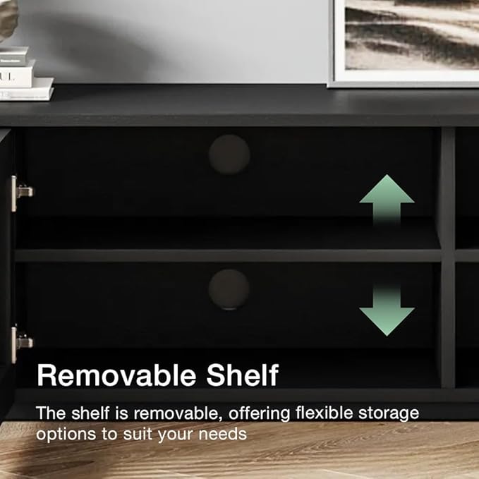 POVISON Full Assembled Mid Century Modern TV Stand, 59.06" Wood Slatted Media - Image 5