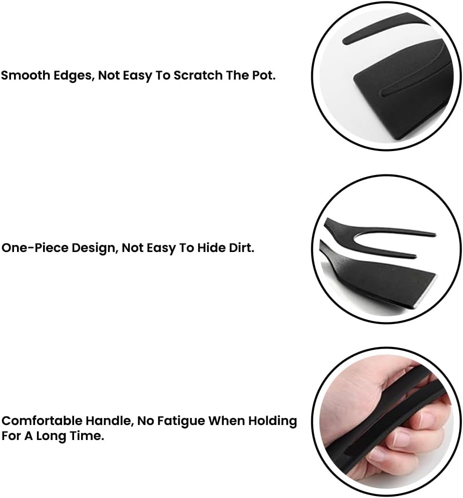 Kitchen Spatula Set of 2, Black Nylon Egg Flipper Turner- Pancake Spatula Stainless Steel, Dishwasher Safe, 2-Piece Multipurpose for Cooking, Breakfast and BBQ (2, Black and Silver)