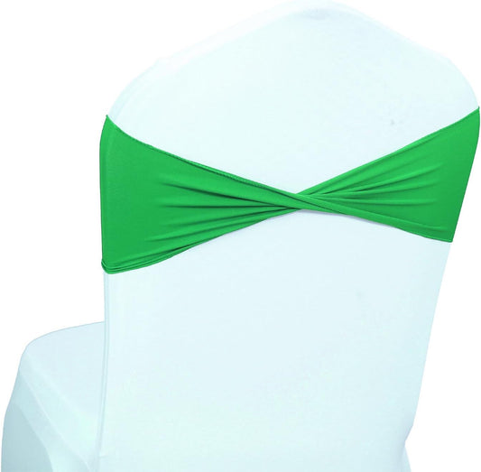 MDS Pack of 75 Spandex Chair Sashes Bows Elastic Stretch Dining Chair Bands Ties Without Slider Buckle Universal fits for Wedding Baby Shower Birthday Party Banquet Event Decoration - Light Green