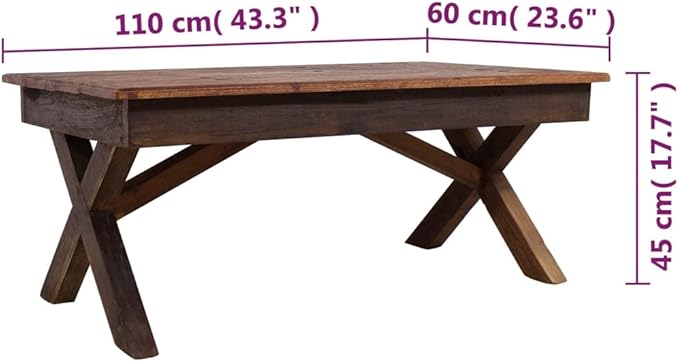 Rustic Farmhouse Coffee Table Handmade from Reclaimed Mixed Woods, 43.3 inch - Image 2