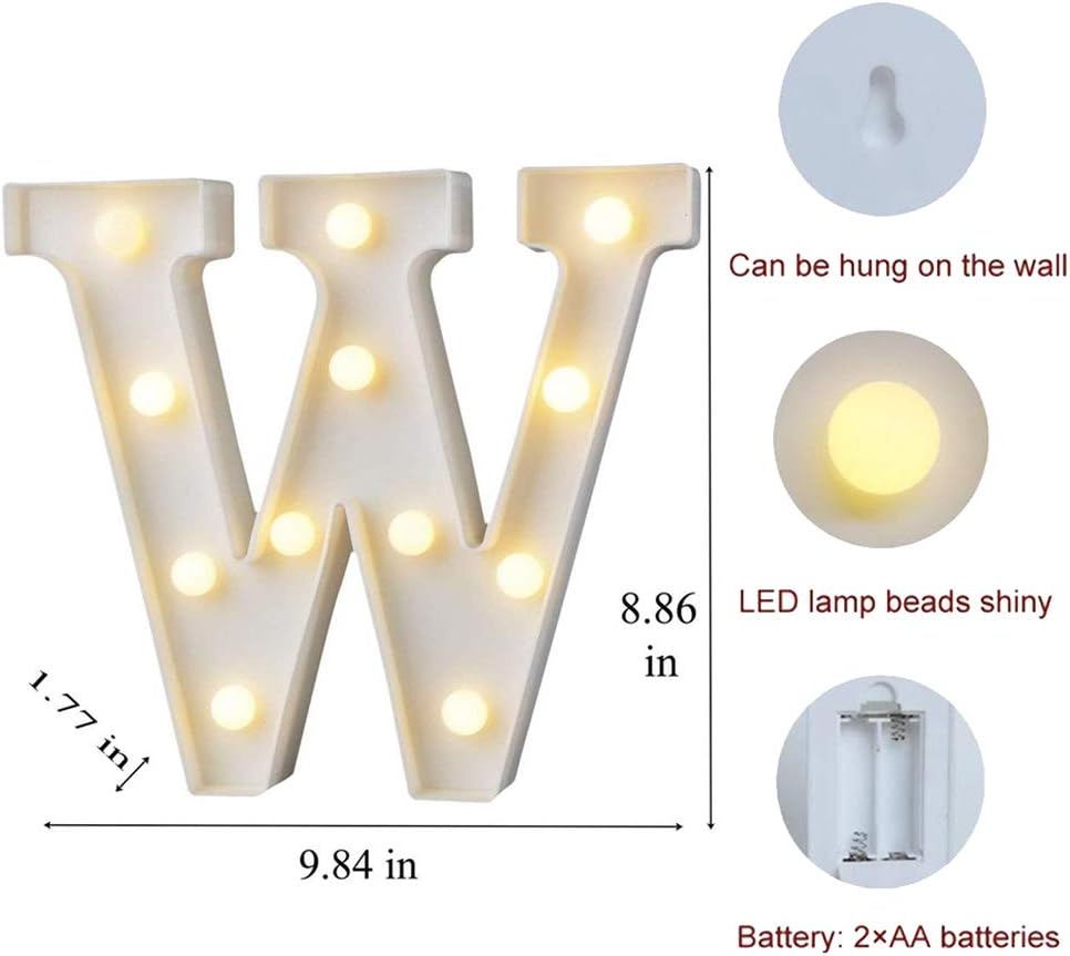 MUMUXI Marquee Light Up Letters | Large Light Up Numbers | Battery Powered and Bright with Every Letter of The Alphabet | for Wedding, Birthday, Party, Celebration, Christmas or Home Decoration (W)