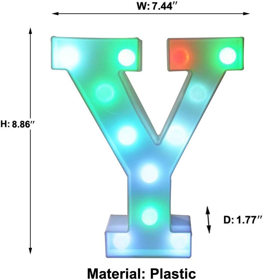 Pooqla Colorful Marquee Letters LED Light Up Letters with Remote, Party Birthday Letter with Lights Decorations for Classroom Room Dorm Home - Multicolor Letter Y