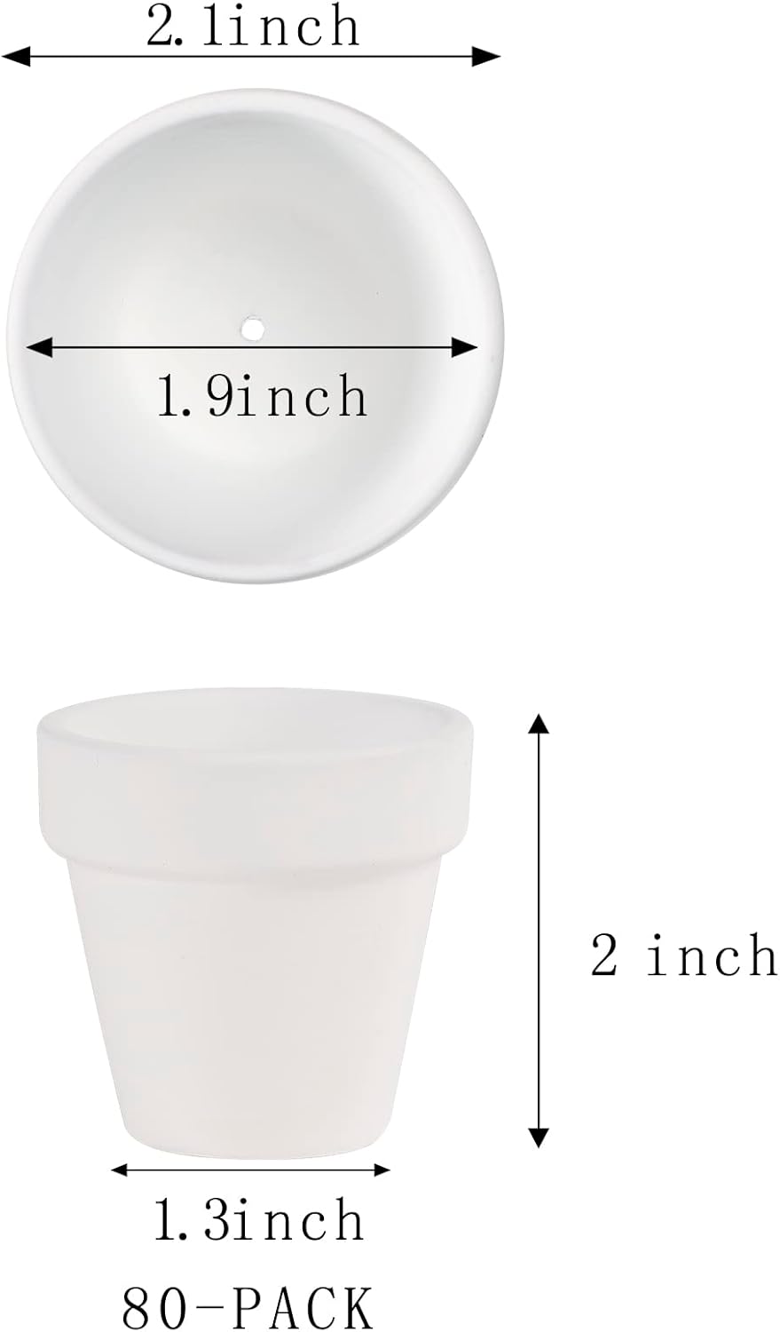 80 Pcs Small Mini White Clay Pots 2.1'' Terracotta Pot Clay Ceramic Pottery Planter Cactus Flower Pots Succulent Nursery Pots- Great for Window Boxes, Cactus, Plants, Crafts, Wedding Favors