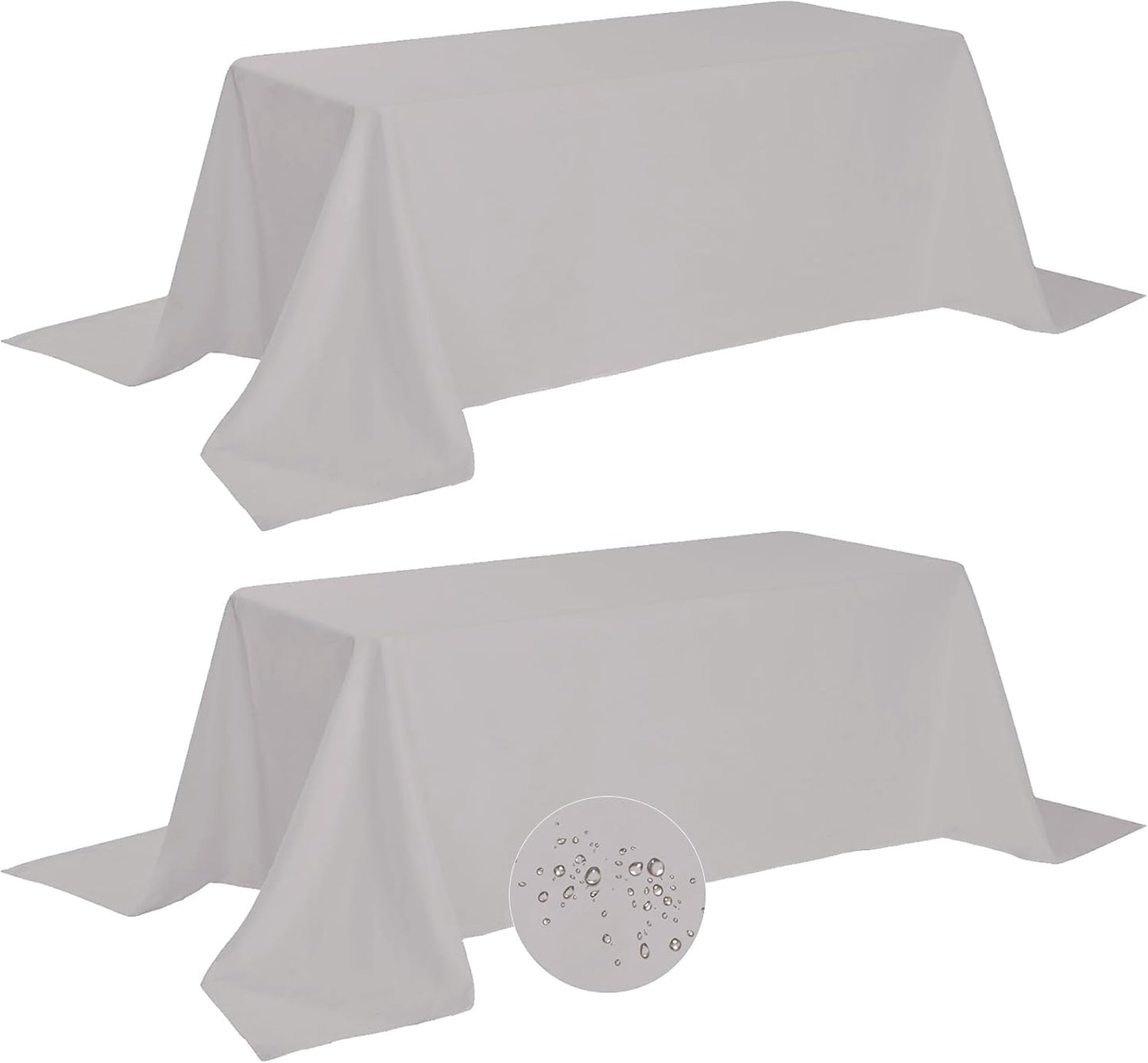Fokitut 2 Pack Waterproof Rectangle Tablecloth, 90x132 Inch,Stain Resistant and Wrinkle Polyester Table Cloth, Fabric Table Cover for Kitchen Dining, Wedding, Party, Holiday Dinner-Silver