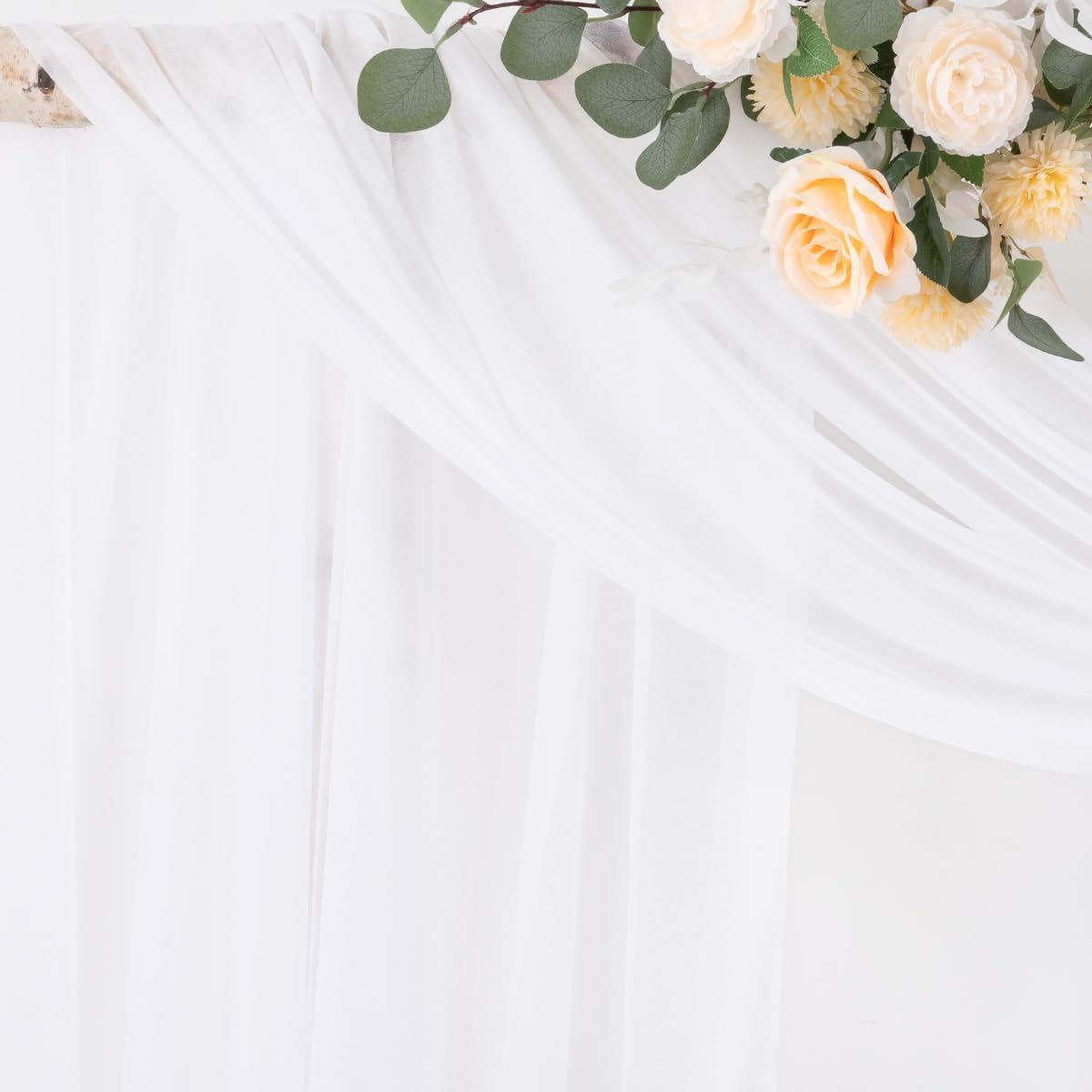 Socomi White Sheer Wedding Arch Draping Fabric 29" x 20Ft 2 Panels Outdoor Curtain Drapes Extra Long for Bridal Baby Shower Ceremony Birthday Party Decor