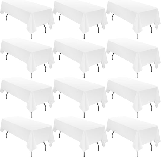 12 Pack 60 x 102 Inch Rectangle Tablecloth, White Tablecloth for 6 Feet Rectangle Tables,Polyester Tablecloth Washable Fabric Table Cloth for Wedding Dining Table Buffet Parties Camping