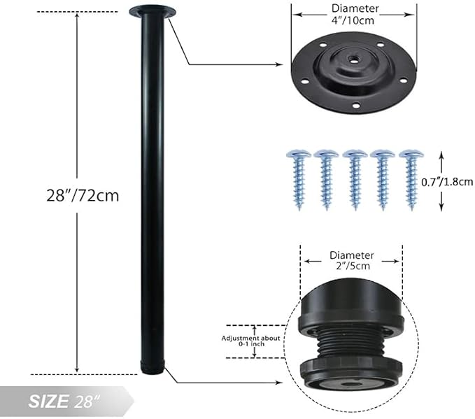 QLLY 28 inch Adjustable Metal Desk Legs, Heavy Duty Furniture Table Legs - Image 2