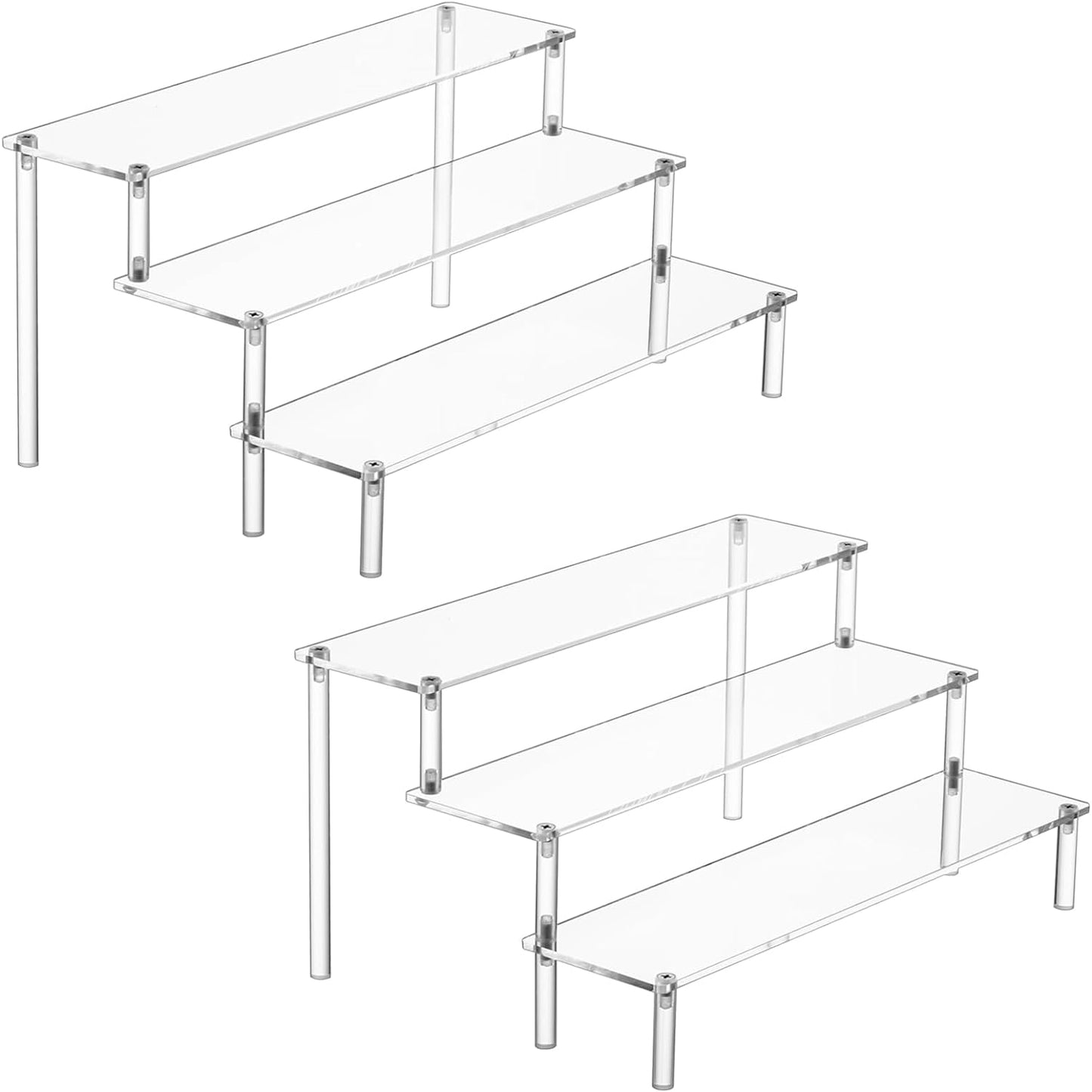 2PCS Large Acrylic Display Risers, Perfume Stand Organizer, Clear Acrylic Shelf Risers for Display Stands for Food, Tabletop Use, Amiibo Funko POP Figure, 3 Tier Clear Cupcake Stand Risers