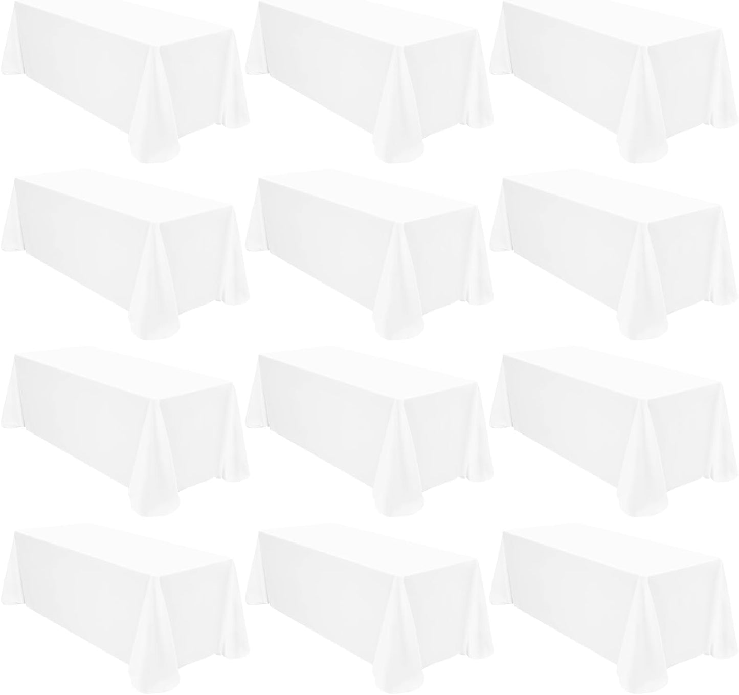 12 Pack Polyester Rectangle Tablecloth 90 x 132 Inch White Tablecloth for 6 Ft Rectangle Tables,Washable Fabric Table Covers Polyester Table Clothes for Wedding Parties Banque