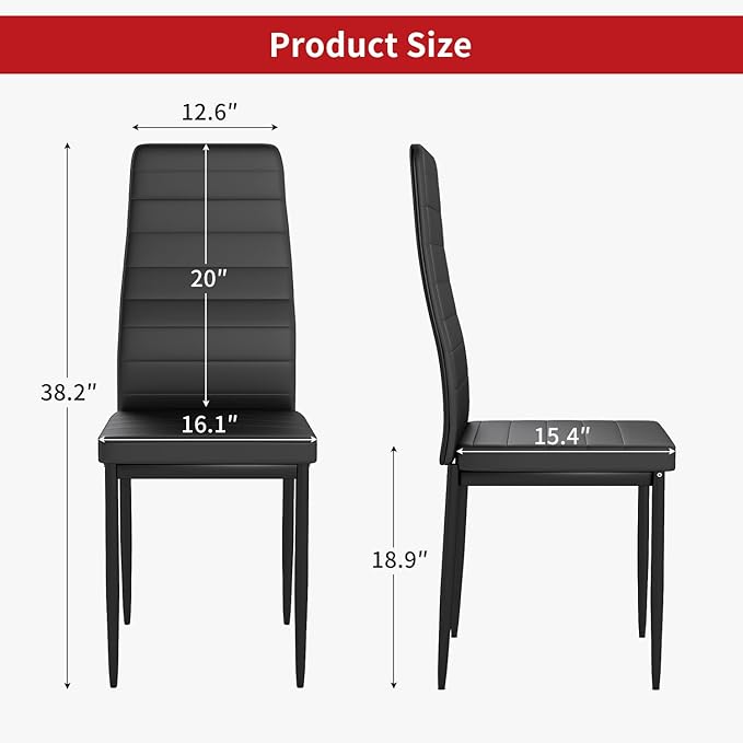 FDW | Dining Chairs Set of 4 | Black | Kitchen Chairs 4 Upholstered Chairs and - Image 3