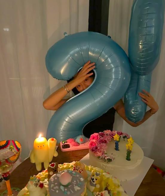 40 Inch Big Pearl Blue Number 2 Balloon Birthday Decoration, Number 2 Helium Balloon 12 20 22 23 24 26 28 32 42 Celebration, Boy Girl Baby Anniversary Party Graduations Supplies Decorations