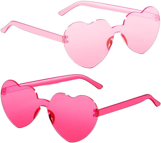 12 Pairs Heart Shaped Sunglasses for Women Kids Girls Colorful Glasses Fun Trendy Transparent Heart Sunglasses Party Favor (2 Pairs-Pink&Rose)