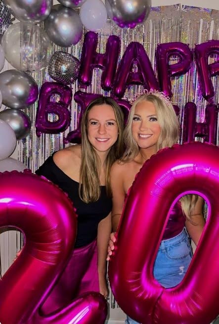 Hot Pink 40 Inch 20 Number Balloons, 20 Decorations for 20 Birthday, Foil Giant Birthday Graduations Anniversary Party Balloons