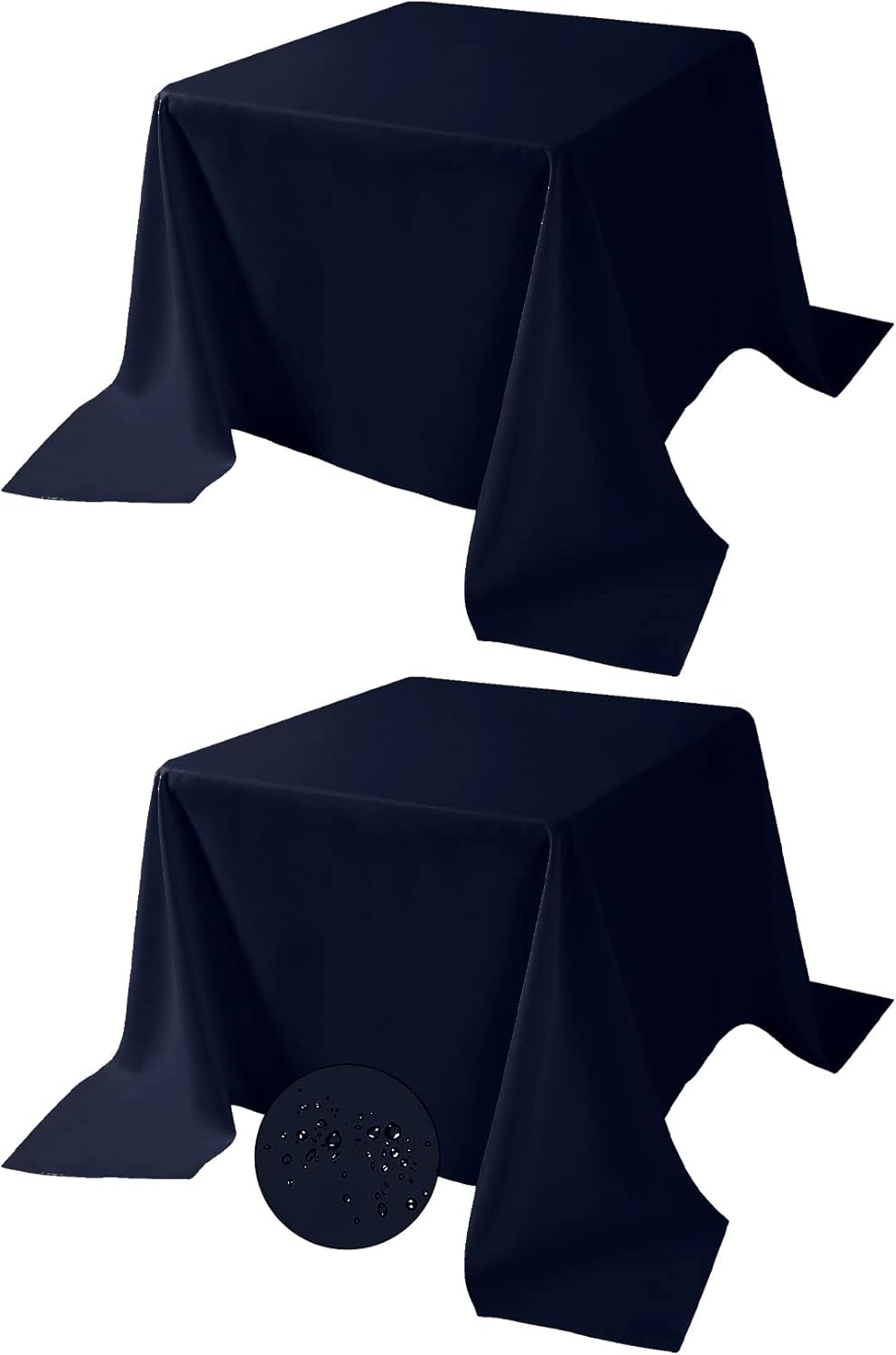 Fokitut 2 Pack Waterproof Square Tablecloth, 90x90 Inch, Stain Resistant and Wrinkle Polyester Table Cloth, Fabric Table Cover for Kitchen Dining, Wedding, Party, Holiday Dinner-Navy