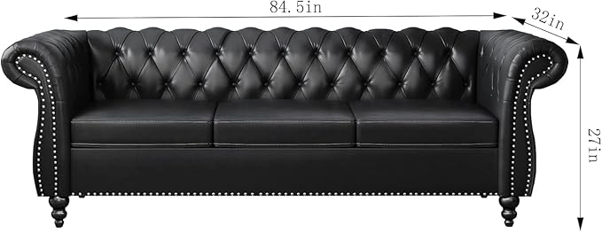 Mid-Century 3 Seater Sofa, Faux Leather Couch - Image 2